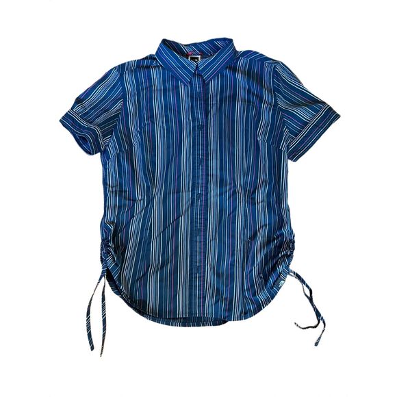 The North Face Tops - The North Face Boulder Lake Woven Shirt Blue Stripe Side Cinch XL